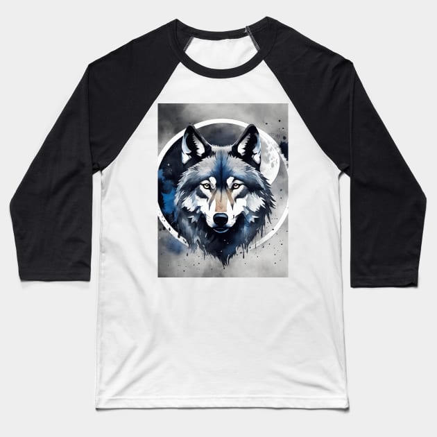 Timber Wolf in Watercolor and Charcoal Baseball T-Shirt by BirdsnStuff